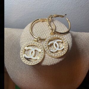 Gold and Cream Logo Hoop Earrings